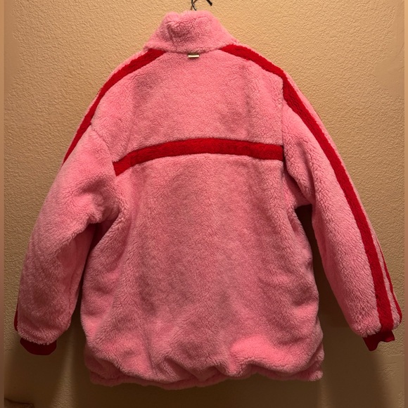 New Gucci x Adidas Logo Pink Puffer Fleece Double Sided Jacket Size 42 / US L - Picture 6 of 16